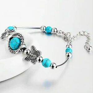 Natural Turquoise Butterfly Chain Beads BOHO Bracelet